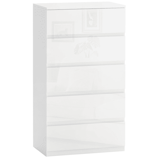 HOMCOM Cómoda com 5 Gavetas de Madeira Cómoda de Dormitório Cómoda Branca para Sala de Estar Estilo Moderno 55x33x100 cm Branco Brilhante HOMCOM Cómoda com 5 Gavetas de Madeira Cómoda de Dormitório Cómoda Branca para Sala de Estar Estilo Moderno 55x33x100 cm Branco Brilhante