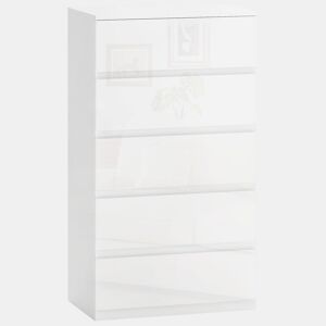 HOMCOM Cómoda com 5 Gavetas de Madeira Cómoda de Dormitório Cómoda Branca para Sala de Estar Estilo Moderno 55x33x100 cm Branco Brilhante
