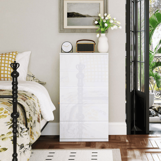HOMCOM Cómoda com 5 Gavetas de Madeira Cómoda de Dormitório Cómoda Branca para Sala de Estar Estilo Moderno 55x33x100 cm Branco Brilhante HOMCOM Cómoda com 5 Gavetas de Madeira Cómoda de Dormitório Cómoda Branca para Sala de Estar Estilo Moderno 55x33x100 cm Branco Brilhante