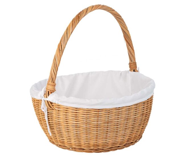 Cesta redonda de medula con forro marrón 34x34x16-37