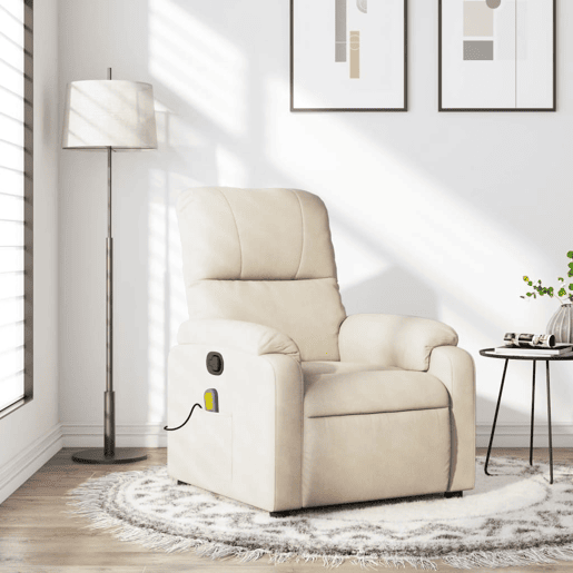 vidaXL Poltrona de massagens reclinável tecido de microfibra cor bege