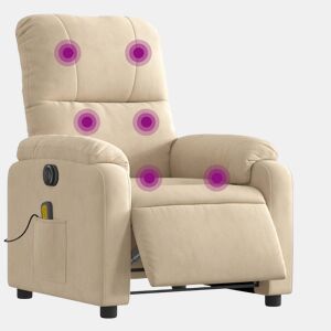 vidaXL Poltrona de massagens reclinável elétrica microfibra cor creme