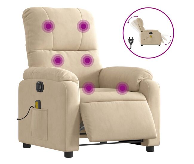Vidaxl sillón reclinable masaje eléctrico tela microfibra color crema
