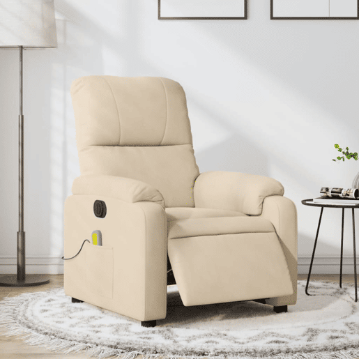 vidaXL Poltrona de massagens reclinável elétrica microfibra cor creme vidaXL Poltrona de massagens reclinável elétrica microfibra cor creme