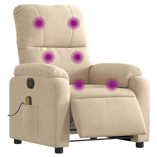 vidaXL Poltrona de massagens reclinável elétrica microfibra cor creme vidaXL Poltrona de massagens reclinável elétrica microfibra cor creme