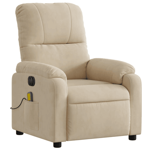 vidaXL Poltrona de massagens reclinável elétrica microfibra cor creme vidaXL Poltrona de massagens reclinável elétrica microfibra cor creme