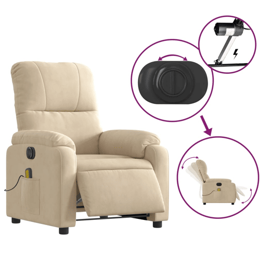 vidaXL Poltrona de massagens reclinável elétrica microfibra cor creme vidaXL Poltrona de massagens reclinável elétrica microfibra cor creme