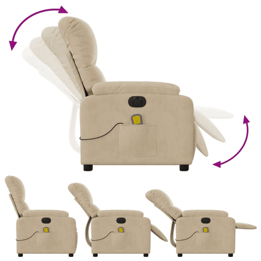 vidaXL Poltrona de massagens reclinável elétrica microfibra cor creme vidaXL Poltrona de massagens reclinável elétrica microfibra cor creme