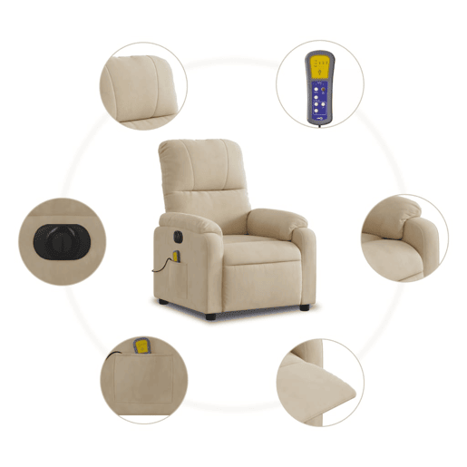 vidaXL Poltrona de massagens reclinável elétrica microfibra cor creme vidaXL Poltrona de massagens reclinável elétrica microfibra cor creme