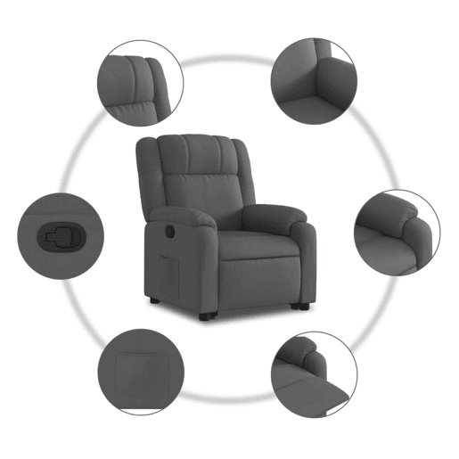 vidaXL Poltrona reclinável elevatória tecido cinzento-escuro vidaXL Poltrona reclinável elevatória tecido cinzento-escuro