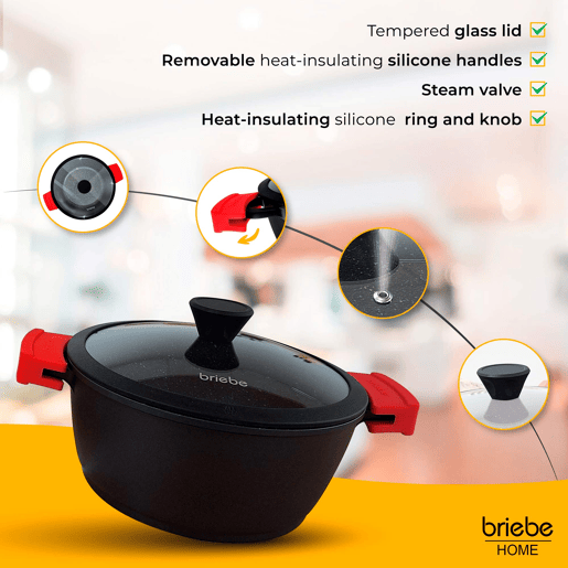 Briebe Black Titanium Panela Indução Antiaderente Titânio 16cm, Alumínio Fundido Sem PFOA, Tampa de Vidro, , Preto