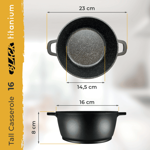 Briebe Black Titanium Panela Indução Antiaderente Titânio 16cm, Alumínio Fundido Sem PFOA, Tampa de Vidro, , Preto