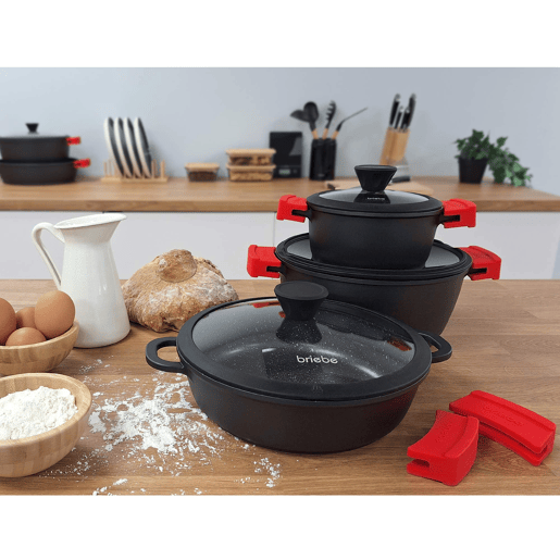Briebe Black Titanium Panela Baixa Indução Antiaderente Titânio 30cm, Alumínio Fundido Sem PFOA, Tampa de Vidro, , Preto