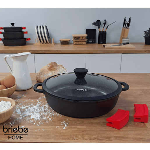 Briebe Black Titanium Panela Baixa Indução Antiaderente Titânio 30cm, Alumínio Fundido Sem PFOA, Tampa de Vidro, , Preto