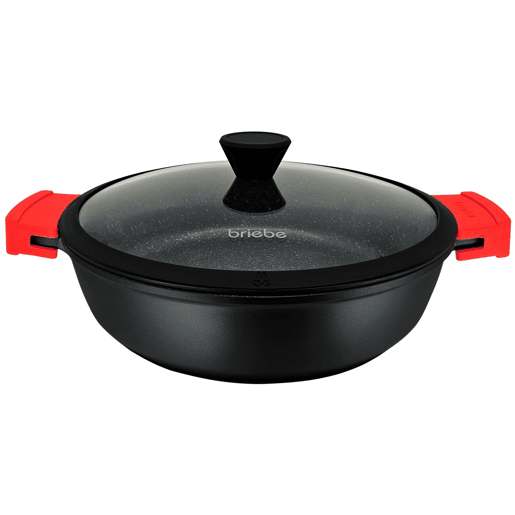 Briebe Black Titanium Panela Baixa Indução Antiaderente Titânio 28cm, Alumínio Fundido Sem PFOA, Tampa de Vidro, , Preto