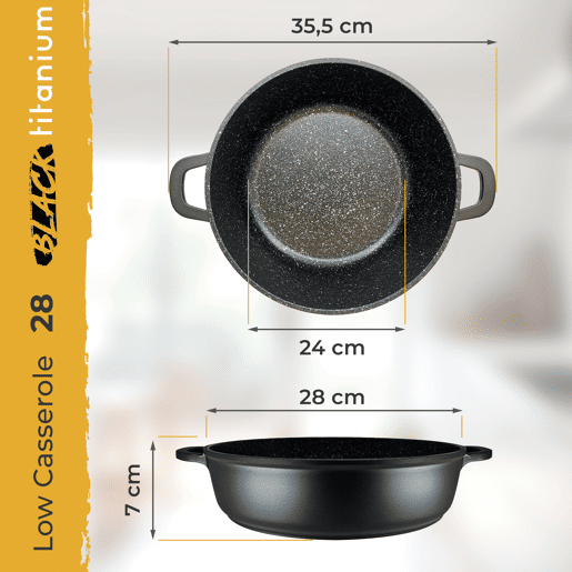 Briebe Black Titanium Panela Baixa Indução Antiaderente Titânio 28cm, Alumínio Fundido Sem PFOA, Tampa de Vidro, , Preto