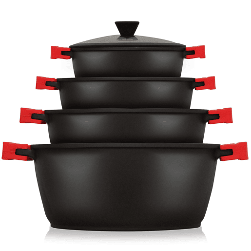 Briebe BLACKT4 Trem de Cozinha Indução 8 Peças, Alumínio Fundido, Antiaderente Titânio,4 Panelas con Tampa de Vidro, , Preto Briebe BLACKT4 Trem de Cozinha Indução 8 Peças, Alumínio Fundido, Antiaderente Titânio,4 Panelas con Tampa de Vidro, , Preto