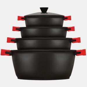 Briebe BLACKT4 Trem de Cozinha Indução 8 Peças, Alumínio Fundido, Antiaderente Titânio,4 Panelas con Tampa de Vidro, , Preto