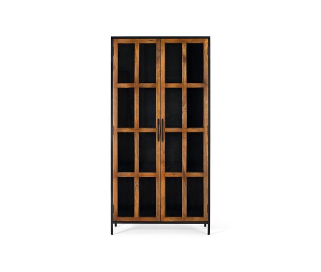 Vitrina 2 puertas en madera de mango y estructura de metal 180x90x40