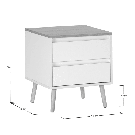Mesa de cabeceira Desi 2 gavetas cor Branco