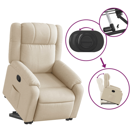 vidaXL Poltrona reclinável elevatória tecido cor creme