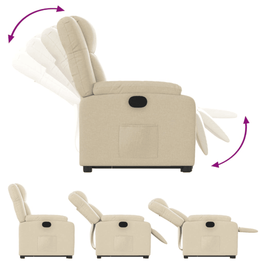 vidaXL Poltrona reclinável elevatória tecido cor creme