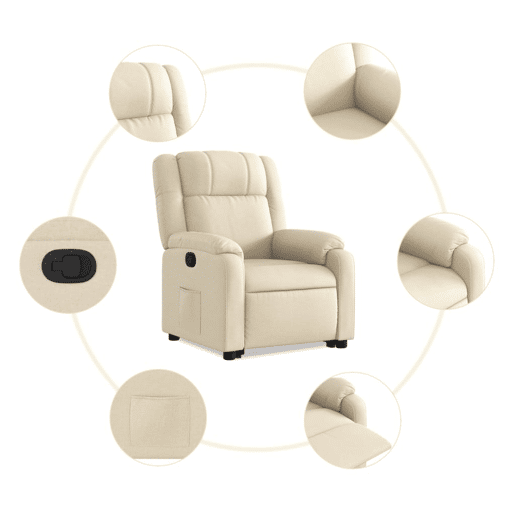 vidaXL Poltrona reclinável elevatória tecido cor creme
