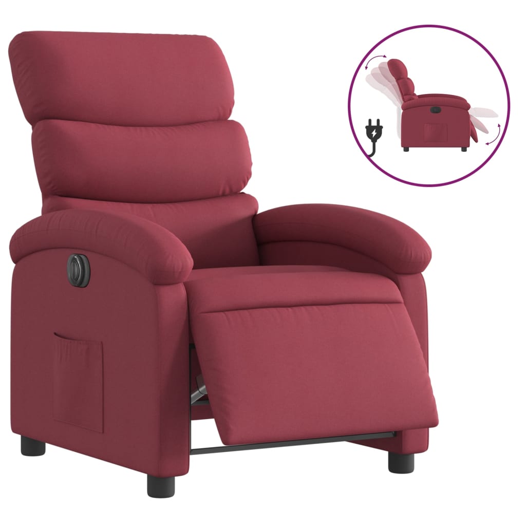 Vidaxl sillón reclinable eléctrico tela rojo tinto