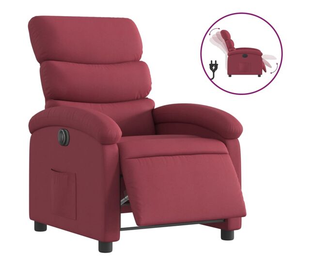 Vidaxl sillón reclinable eléctrico tela rojo tinto