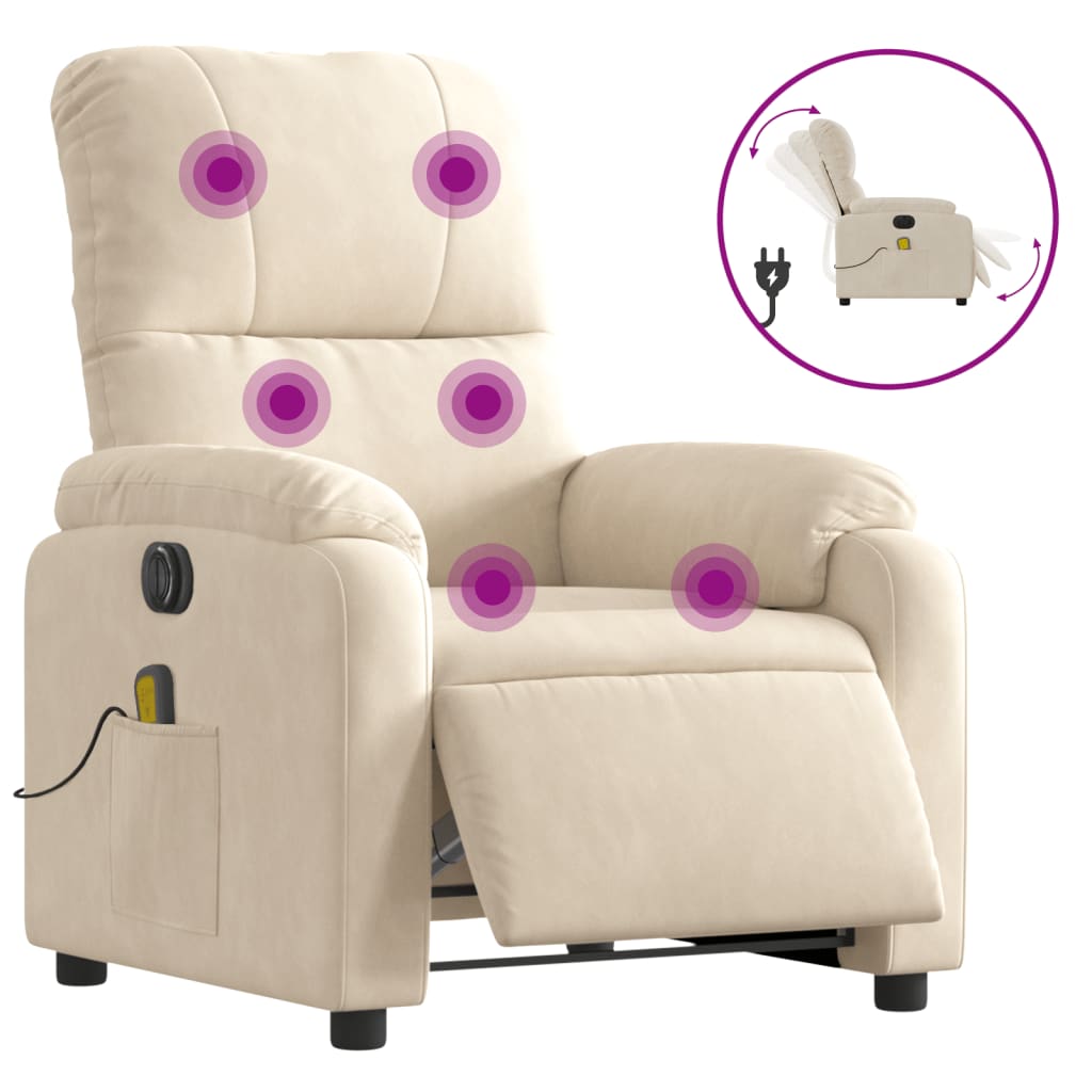Vidaxl sillón reclinable de masaje eléctrico tela de microfibra beige