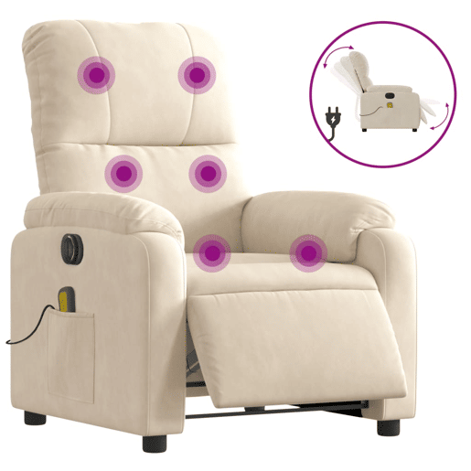 vidaXL Poltrona massagens reclinável elétrica tecido microfibra bege vidaXL Poltrona massagens reclinável elétrica tecido microfibra bege