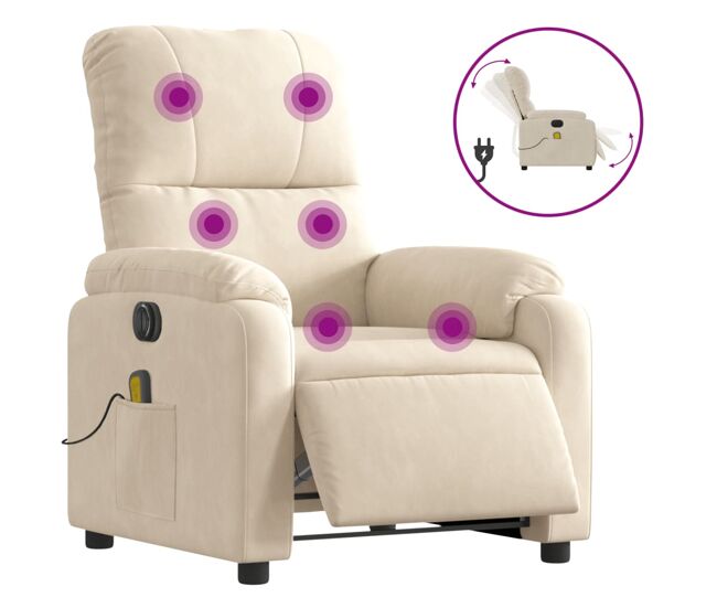 Vidaxl sillón reclinable de masaje eléctrico tela de microfibra beige