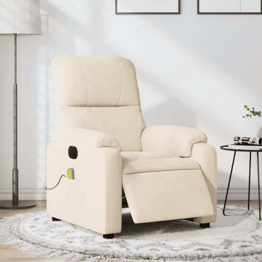 vidaXL Poltrona massagens reclinável elétrica tecido microfibra bege vidaXL Poltrona massagens reclinável elétrica tecido microfibra bege
