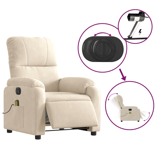 vidaXL Poltrona massagens reclinável elétrica tecido microfibra bege vidaXL Poltrona massagens reclinável elétrica tecido microfibra bege