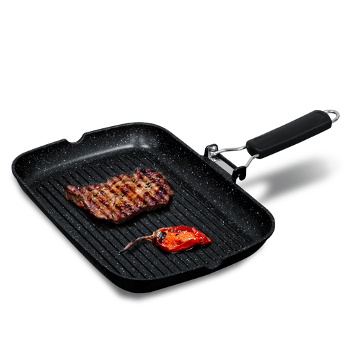 Briebe GP1160 Frigideira de Grelha Indução, Antiaderente em Titânio, 34x24 cm, Alumínio Fundido sem PFOA, Cabo Dobrável, ,
