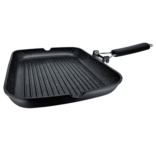 Briebe GP1160 Frigideira de Grelha Indução, Antiaderente em Titânio, 34x24 cm, Alumínio Fundido sem PFOA, Cabo Dobrável, ,