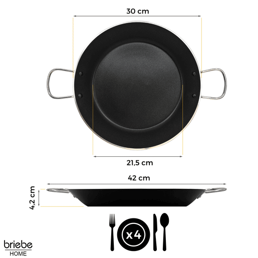 Briebe Zafrán Paella Panela Indução, 30cm, 4 Porções, Anti-aderente Ecológico PFOA-Free Alumínio Prensado, Vitrocerâmica, , Preto