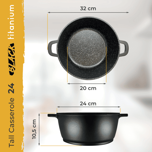 Briebe Black Titanium Panela Indução Antiaderente Titânio 24cm, Alumínio Fundido Sem PFOA, Tampa de Vidro, , Preto Briebe Black Titanium Panela Indução Antiaderente Titânio 24cm, Alumínio Fundido Sem PFOA, Tampa de Vidro, , Preto