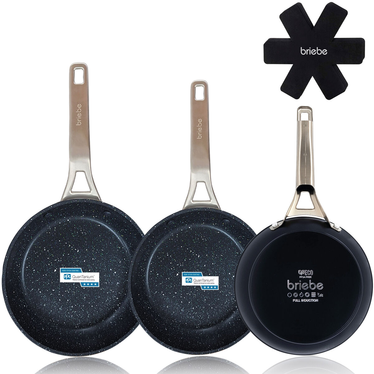 Set 3 Sartenes Antiadherentes Inducción Briebe Black Titanium