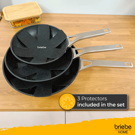 Briebe Black Titanium Conjunto de 3 Frigideiras Indução Antiaderentes Titânio 18-20-24cm, Alumínio Forjado sem PFOA, , Preto