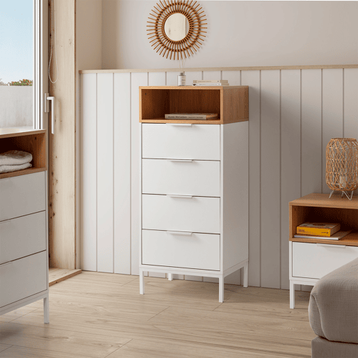 Cômoda alta Nieve 4 gavetas cor Branco