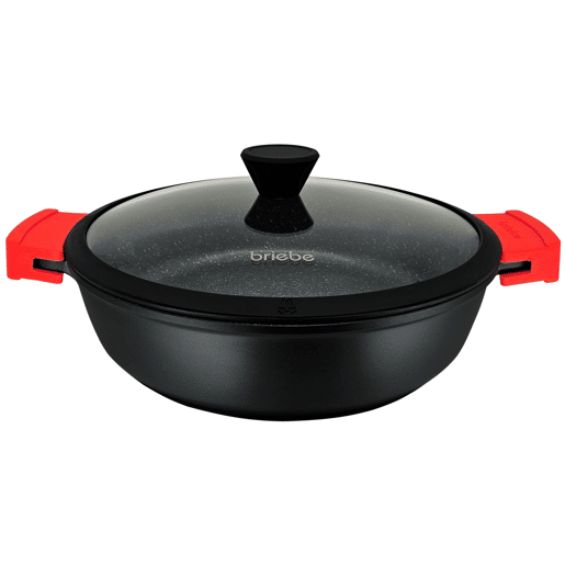 Briebe Black Titanium Panela Baixa Indução Antiaderente Titânio 36cm, Alumínio Fundido Sem PFOA, Tampa de Vidro, , Preto