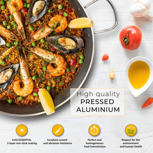 Briebe Zafrán Paella Panela Indução, 34cm, 6 Porções, Anti-aderente Ecológico PFOA-Free Alumínio Prensado, Vitrocerâmica, , Preto
