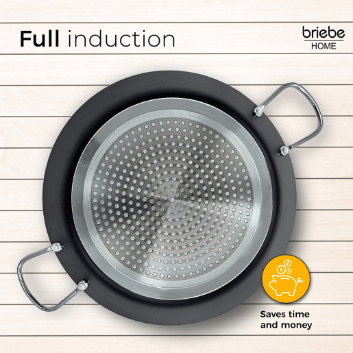 Briebe Zafrán Paella Panela Indução, 34cm, 6 Porções, Anti-aderente Ecológico PFOA-Free Alumínio Prensado, Vitrocerâmica, , Preto
