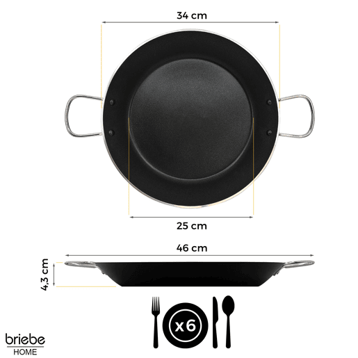 Briebe Zafrán Paella Panela Indução, 34cm, 6 Porções, Anti-aderente Ecológico PFOA-Free Alumínio Prensado, Vitrocerâmica, , Preto