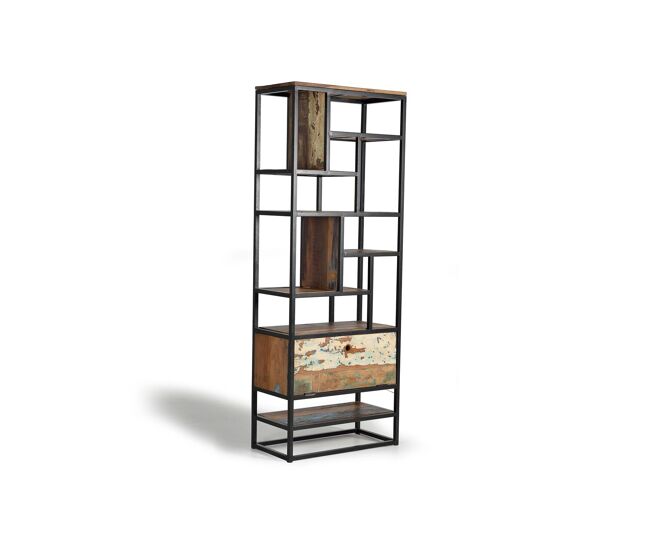Estantería en madera recliclada y metal color oscuro multicolor.giner y colomer 212x40x80