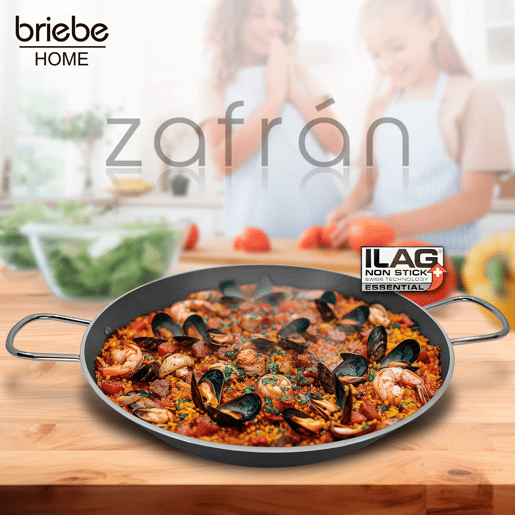 Briebe Zafrán Paella Panela Indução, 42 cm, 9-10 Porções, Anti-aderente Ecológico PFOA-Free Alumínio Prensado, Vitrocerâmica, , Preto