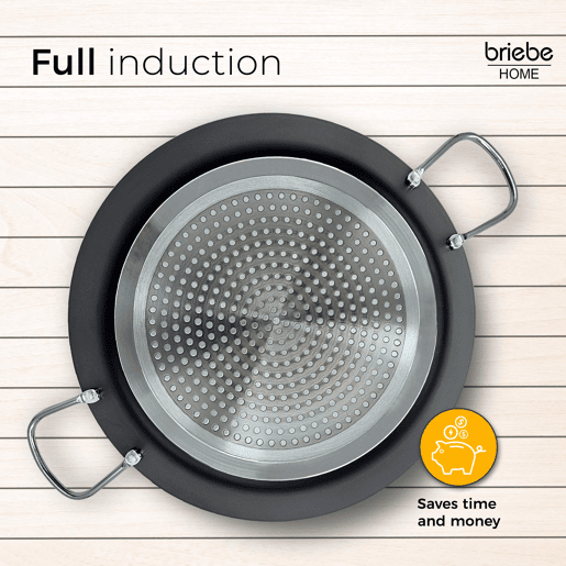 Briebe Zafrán Paella Panela Indução, 42 cm, 9-10 Porções, Anti-aderente Ecológico PFOA-Free Alumínio Prensado, Vitrocerâmica, , Preto