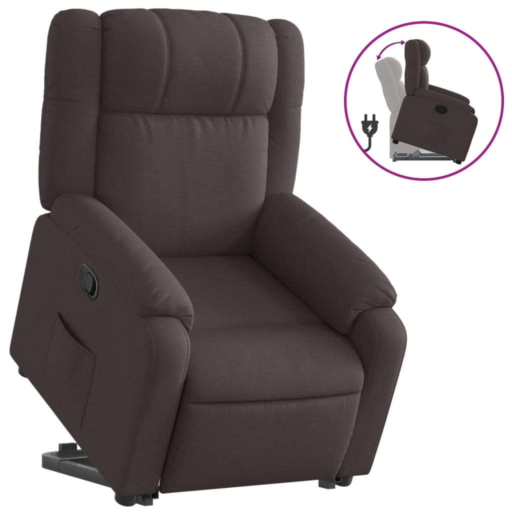 Vidaxl sillón reclinable elevable tela marrón oscuro