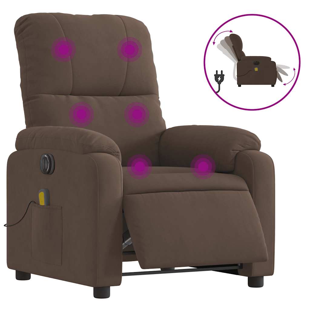 Vidaxl sillón reclinable de masaje eléctrico tela de microfibra marrón